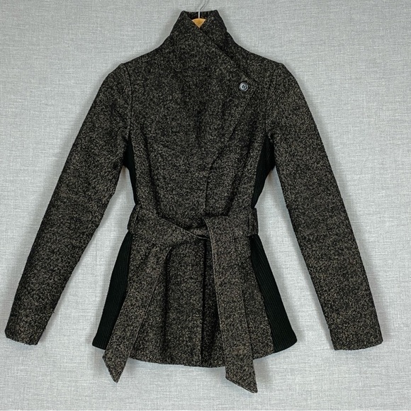 Smart Set Belted Jacket Coat Sz XS Wide Lapels Snap Close Cropped Trench Style - Picture 2 of 12